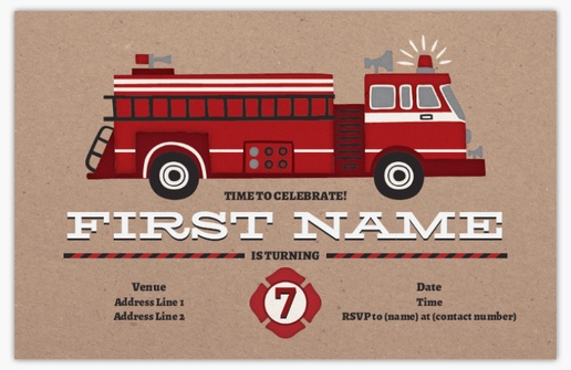 A fire engine invitation fire engine birthday brown red design for Child Birthday