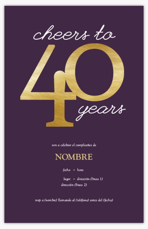 Un metálico Invitaciones de 40 cumpleaños diseño violeta crema para Cumpleaños de adultos