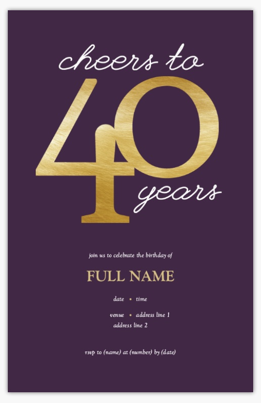 A metallic 40th birthday invitation purple brown design for Adult Birthday