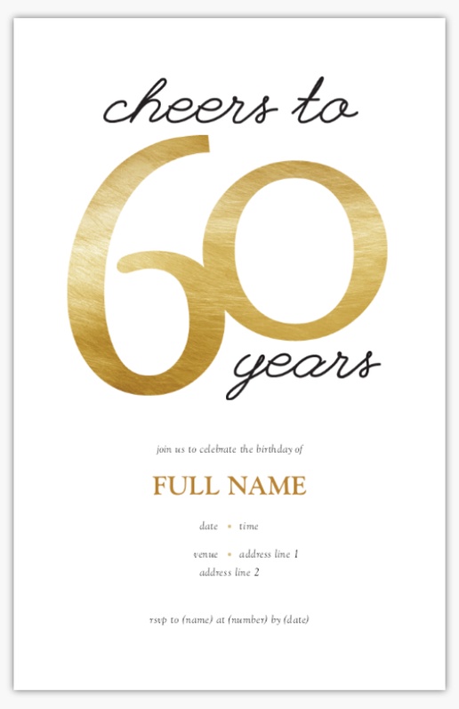 A white and gold 60th birthday invitation white cream design for Milestone Birthday