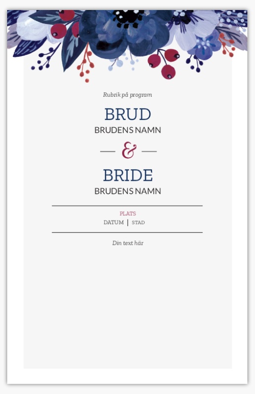Förhandsgranskning av design för Designgalleri: Blommor Bröllopsprogram, 21,6 x 13,9 cm