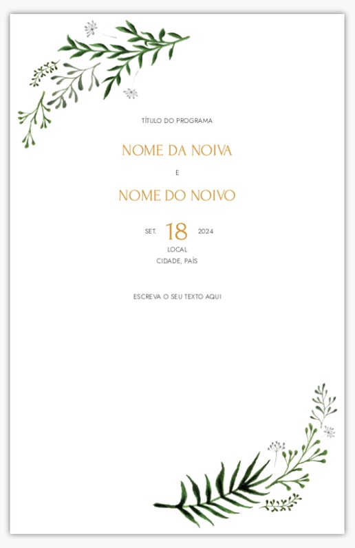 Pré-visualização do design de Modelos e designs de programas de casamentos para folhagem, 21,6 x 13,9 cm