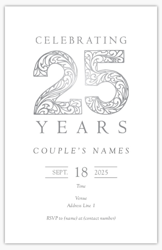 A 25th anniversary party elegant white gray design for Wedding