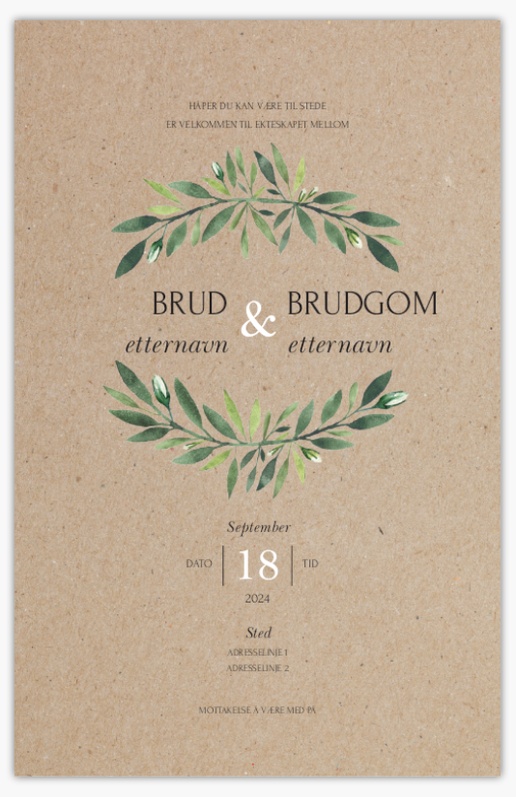 Forhåndsvisning av design for Designgalleri: Bryllupsinvitasjoner, Ensidig 21.6 x 13.9 cm