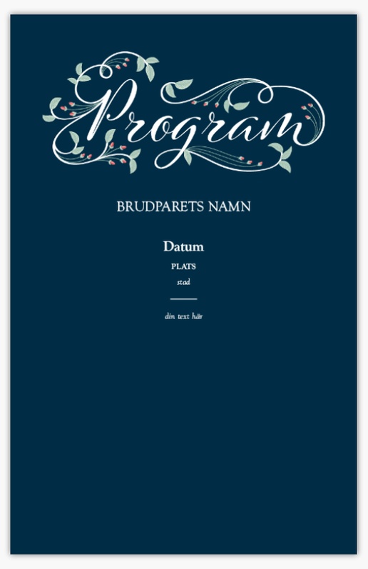 Förhandsgranskning av design för Designgalleri: Typografiskt Bröllopsprogram, 21,6 x 13,9 cm