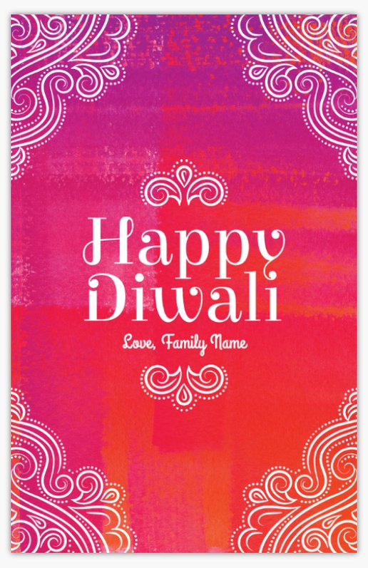 A colorful elaborate red pink design for Diwali