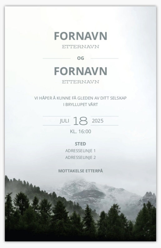 Forhåndsvisning av design for Designgalleri: Vinter Bryllupsinvitasjoner, Ensidig 18.2 x 11.7 cm