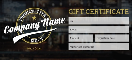 Design Preview for Bars & Nightclubs Gift Certificates Templates