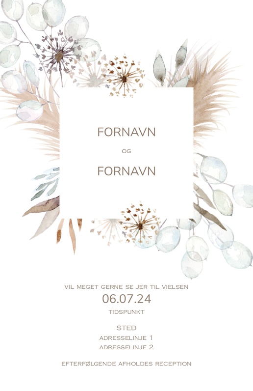 Forhåndsvisning af design for Designgalleri: Blomstret Bryllupsinvitationer, Enkeltsidet 18.2 x 11.7 cm