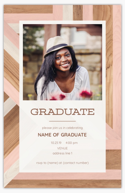 A modern pink and wood geometric gray brown design for Graduation Party with 1 uploads