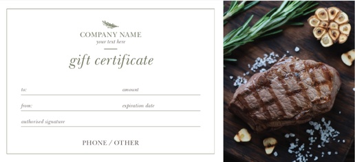 Design Preview for Food Service Gift Certificates Templates