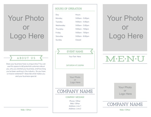 A photo menu cream white design for Menus with 4 uploads