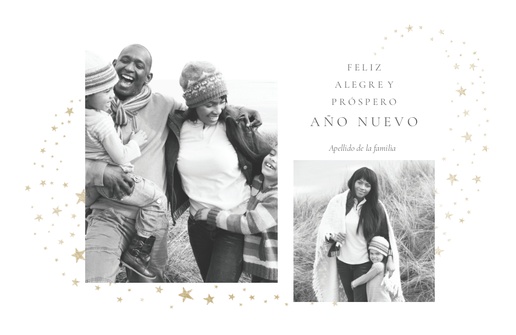 Un oro y blanco año nuevo diseño crema gris para Saludos  con 2 imágenes
