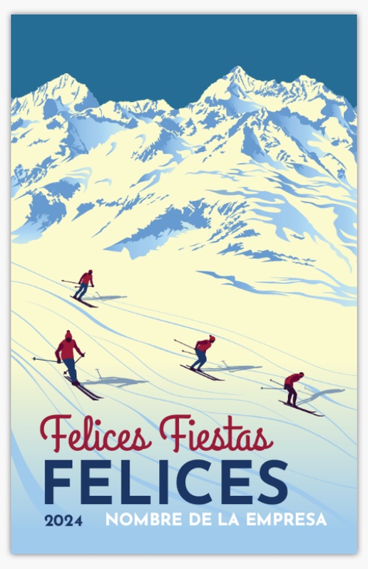 Un póster de esquí vintage esquiar diseño crema azul para Empresas