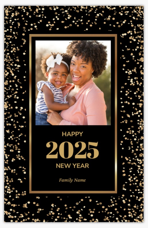 A black and gold photo black gray design for New Year with 1 uploads