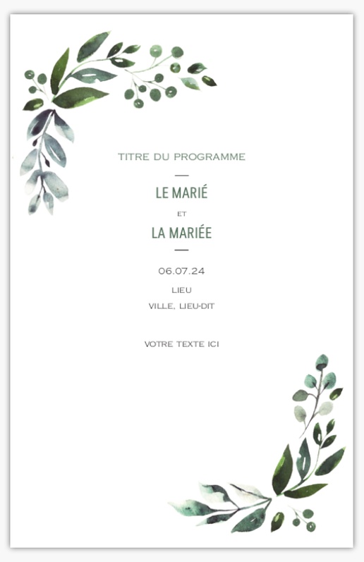 Aperçu du graphisme pour Galerie de modèles : programmes de mariage pour végétation, 21,6 x 13,9 cm