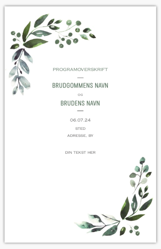 Forhåndsvisning av design for Designgalleri: Grønt Bryllupsprogrammer, 21,6 x 13,9 cm