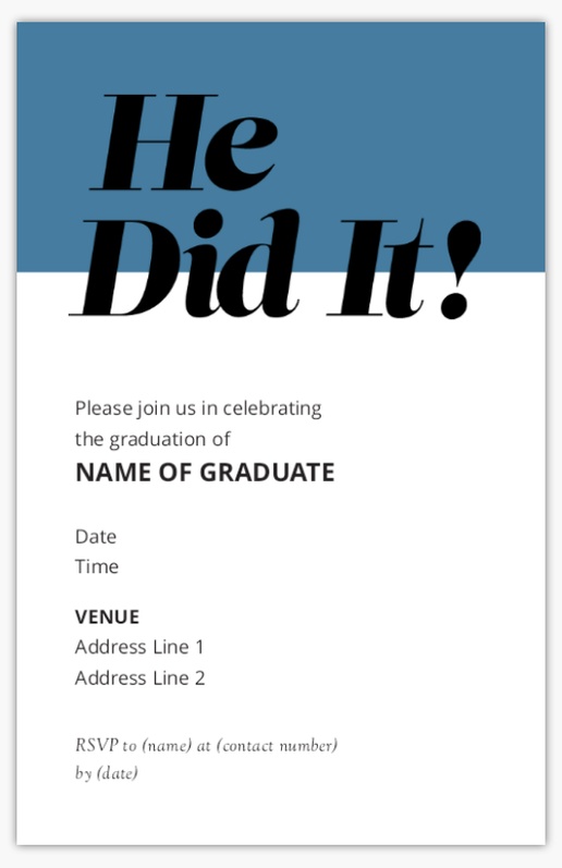 A grad graduation party invite blue black design for Type