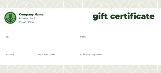Design Preview for Food Service Gift Certificates Templates