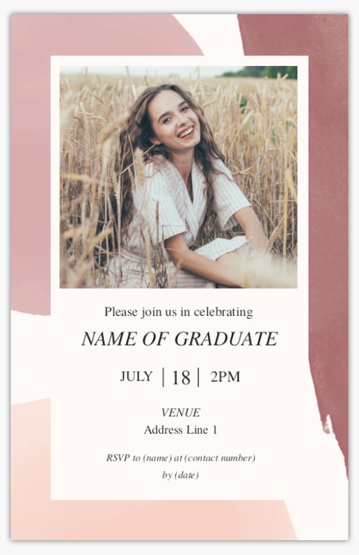 A graduation invite grad white pink design for Graduation with 1 uploads