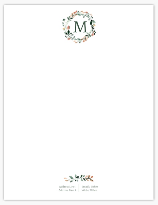 A feminine monogram wreath white gray design