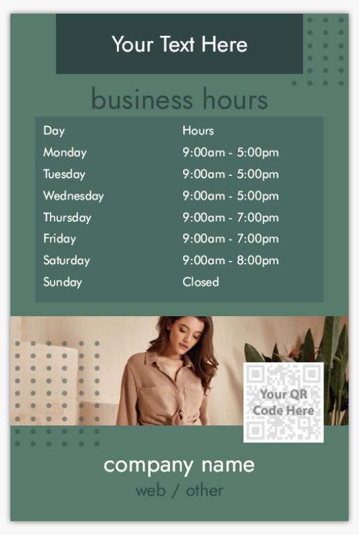 A business hours 1 picture gray green design for Art & Entertainment