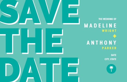 A save the date palm springs blue design for Save the Date