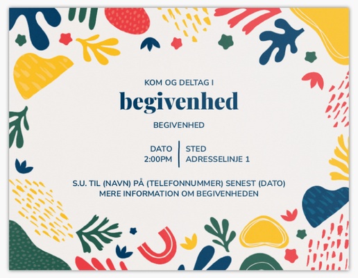 Forhåndsvisning af design for Designgalleri: Fed og farverig Invitationer og kort, Enkeltsidet 13,9 x 10,7 cm