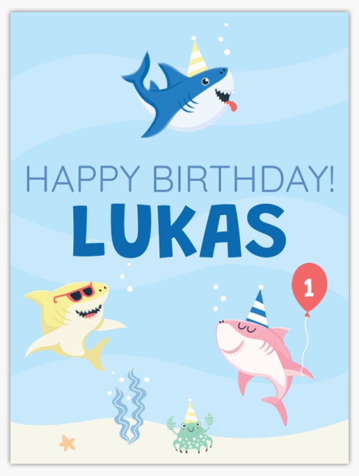 A 1st baby shark birthday blue gray design for Child Birthday