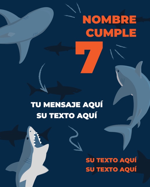 Un vertical fiesta de tiburones diseño negro naranja para Cumpleaños