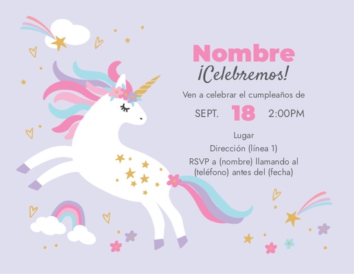 Un unicornios y arcoíris cumpleaños de niños diseño violeta blanco para Unicornios y arcoíris
