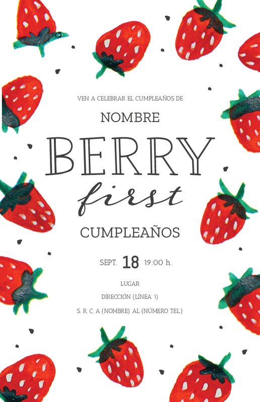 Un invitación de primer cumpleaños berry first birthday diseño blanco rojo para Cumpleaños infantiles