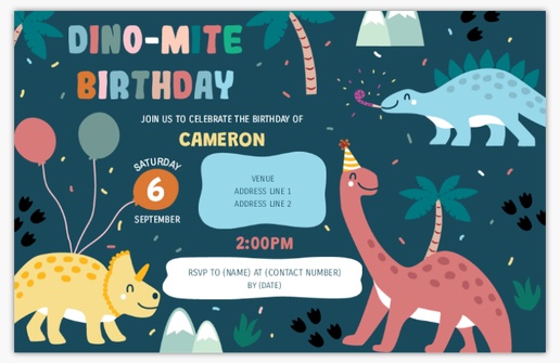A birthday dinosaur dino party invitations blue gray design for Birthday