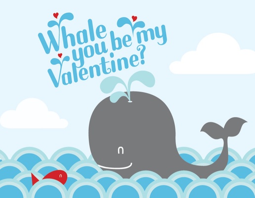 A kids valentine whale white gray design for Valentine's Day