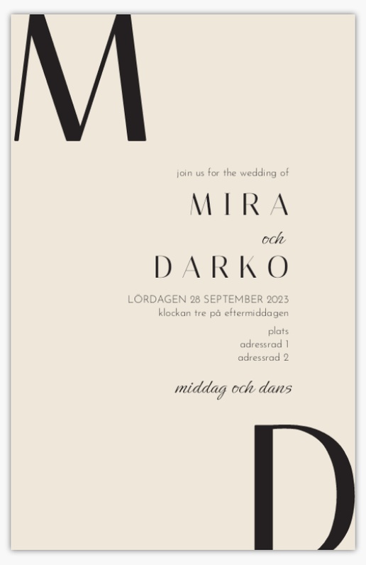 Förhandsgranskning av design för Designgalleri: Monogram Bröllopsinbjudningar, Enkelt 18.2 x 11.7 cm