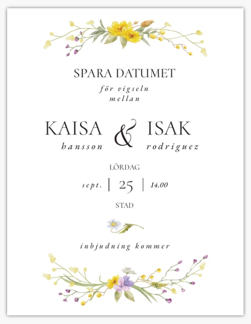 Förhandsgranskning av design för Designgalleri: Blommor Spara datumet-kort, 13,9 x 10,7 cm