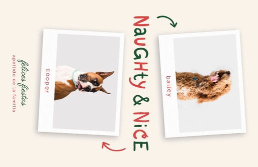 Un perros Tarjeta de Navidad para mascotas diseño blanco gris para Días festivos con 2 imágenes