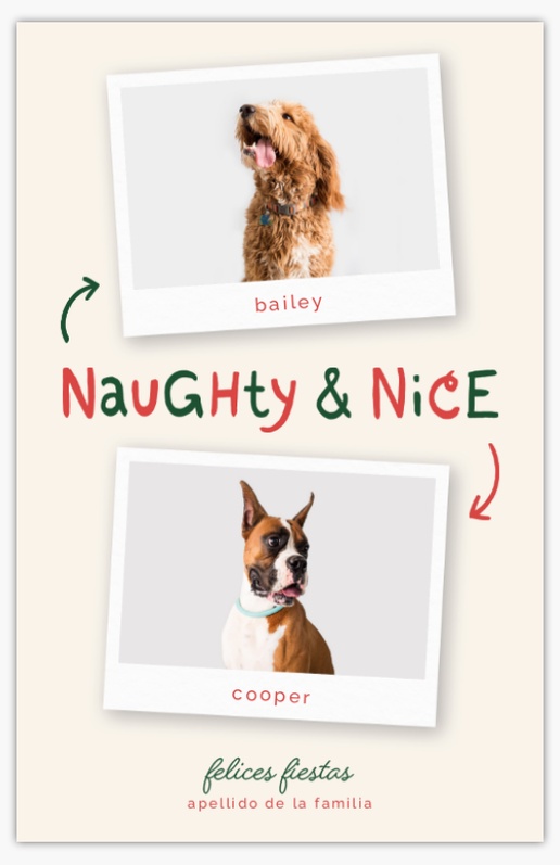 Un perros Tarjeta de Navidad para mascotas diseño blanco crema para Días festivos con 2 imágenes