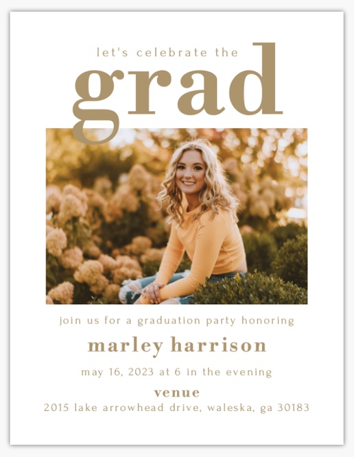 A white and gold classic white cream design for Graduation with 1 uploads