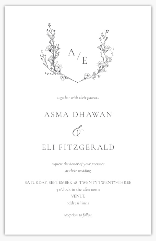 Design Preview for Floral Wedding Invitations Templates, 4.6" x 7.2" Flat