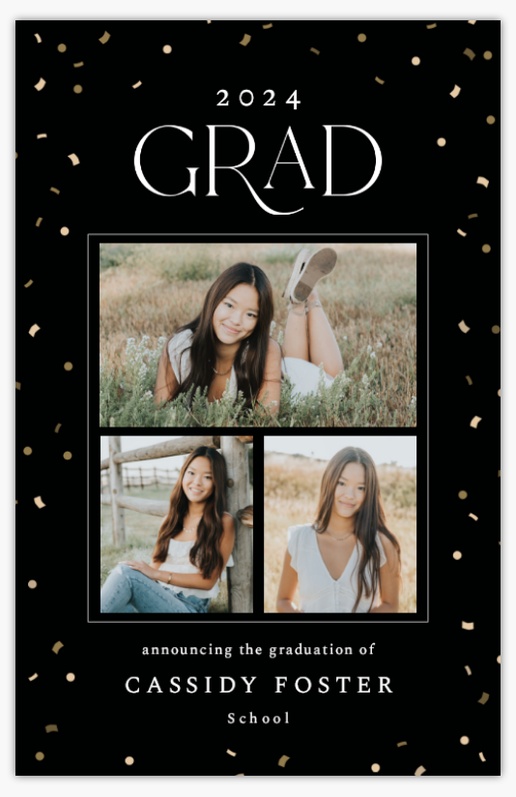 A announcement black and gold black design for Graduation with 3 uploads