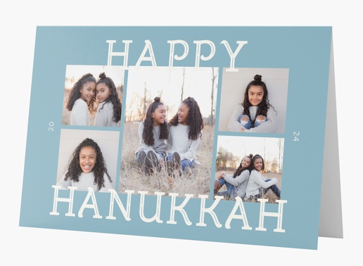 Un hanukkah tarjeta multifoto diseño azul gris para Tradicional y Clásico con 5 imágenes