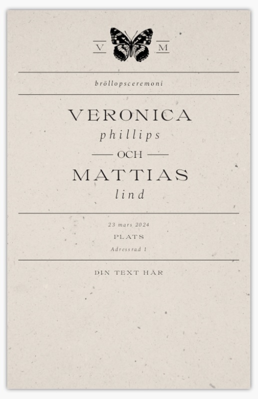 Förhandsgranskning av design för Designgalleri: Vintage Bröllopsprogram, 21,6 x 13,9 cm