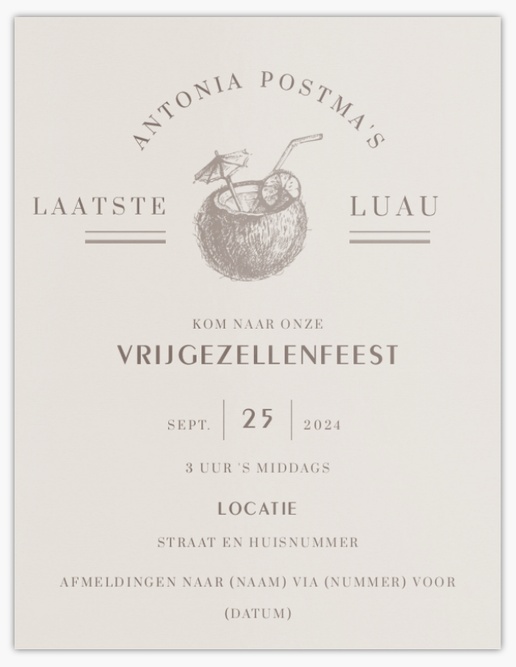 Voorvertoning ontwerp voor Ontwerpgalerij: Vrijgezellenfeestjes Kaarten en uitnodigingen, Ongevouwen 13,9 x 10,7 cm