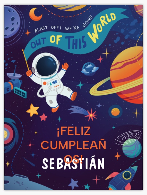 Un cumpleaños de niños hombre del espacio diseño azul marrón para Cumpleaños infantiles