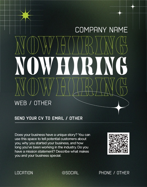 A recruitment now hiring black gray design for Modern & Simple with 1 uploads