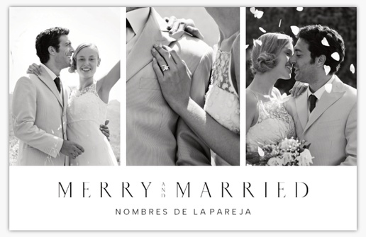 Un tarjeta de vacaciones de boda feliz y casado diseño blanco gris para Moderno y sencillo con 3 imágenes