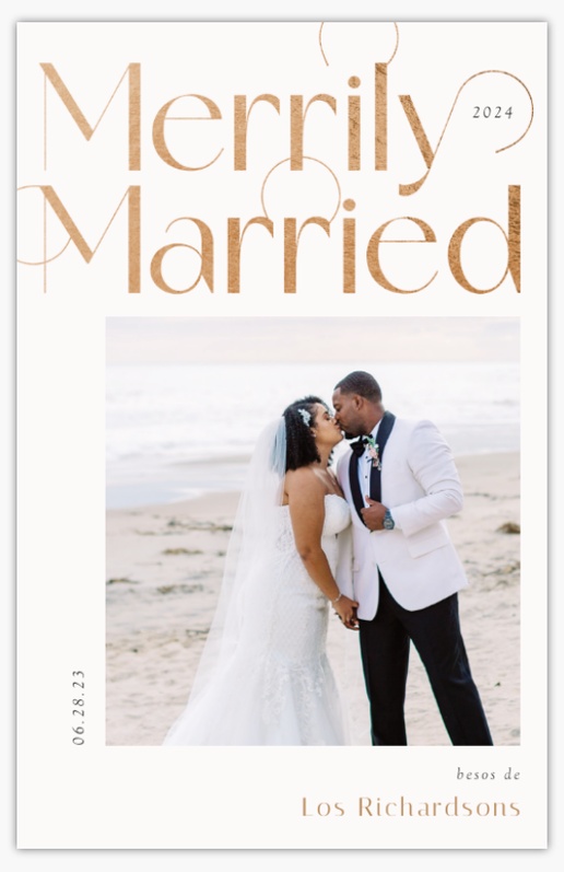 Un recién casado tarjeta de vacaciones de boda diseño blanco crema para Elegante con 1 imágenes