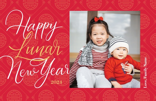 A elegant lunar new year red pink design for Greeting with 1 uploads