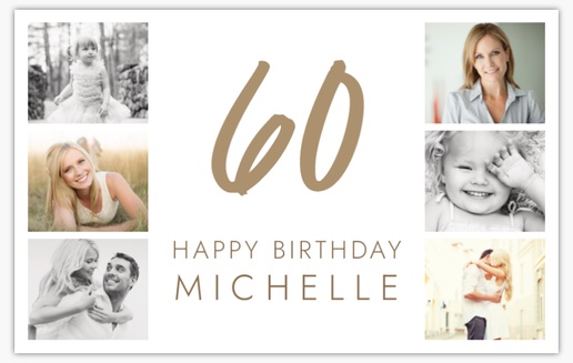 A simple birthday photo collage cream gray design for Milestone Birthday with 6 uploads
